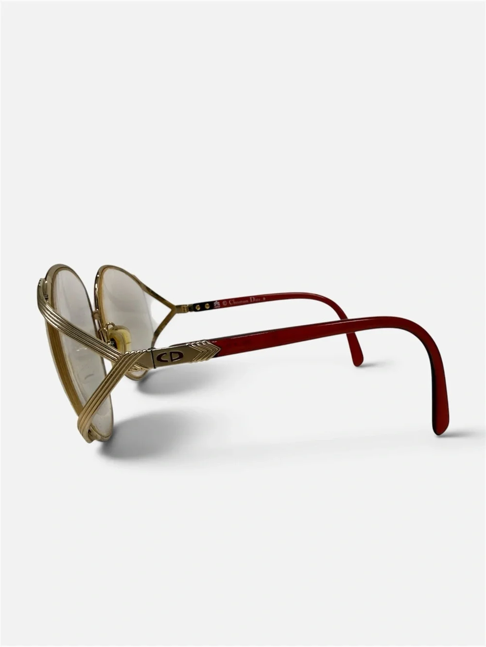 Vintage 70’s Large Christian Dior Gold Frame Glasses with Red Temples